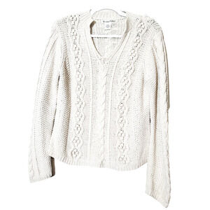 WinterSilks Sweater Womens Medium Petite Ivory Baubles Silk‎ Pullover V-neck